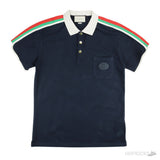 Gucii Blue Cotton Jersey Polo Shirt With Web (Dot Perfect) - Photo 1