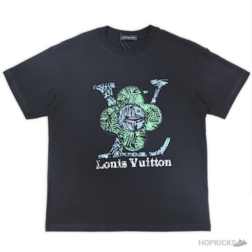 LV Flower Printed Black T-shirt (Imported Premium Finish)