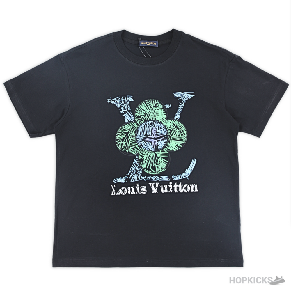 LV Flower Printed Black T-shirt (Imported Premium Finish)