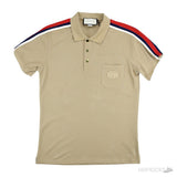 Gucii Beige Cotton Jersey Polo Shirt With Web (Dot Perfect) - Photo 1