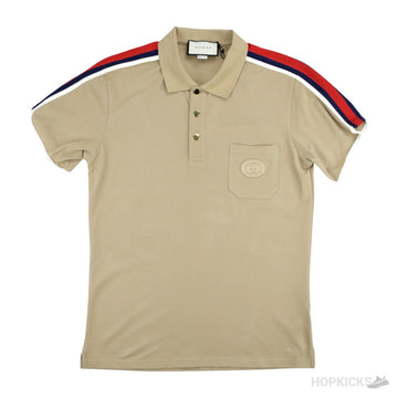 Gucii Beige Cotton Jersey Polo Shirt With Web (Dot Perfect)
