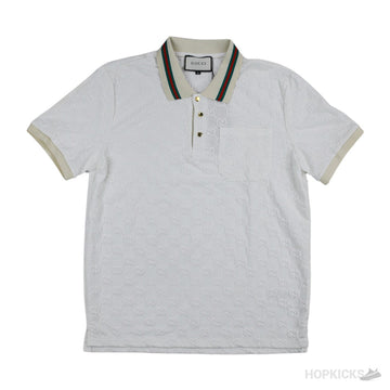 GG Stretch White Cotton Polo Shirt (Dot Perfect)