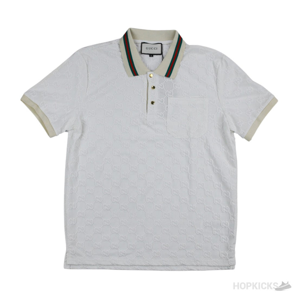 GG Stretch White Cotton Polo Shirt (Dot Perfect)