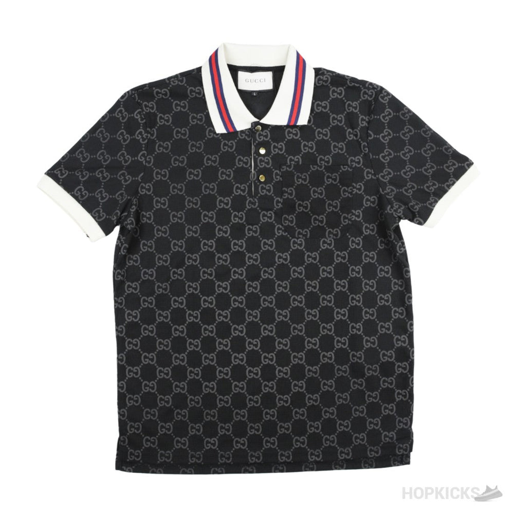 GG Stretch Black Cotton Polo Shirt (Dot Perfect)