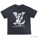 LV Splattered Logo Printed Black T-Shirt (Imported Premium Finish) - Photo 1