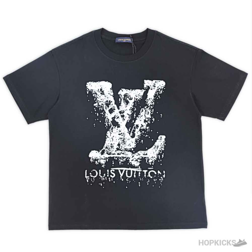 LV Splattered Logo Printed Black T-Shirt (Imported Premium Finish)