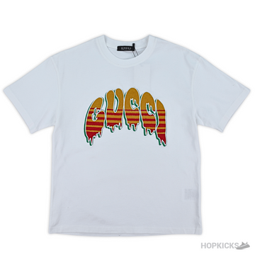 Gucci Dripping Logo Embroidered White T-Shirt (Imported Premium Finish)