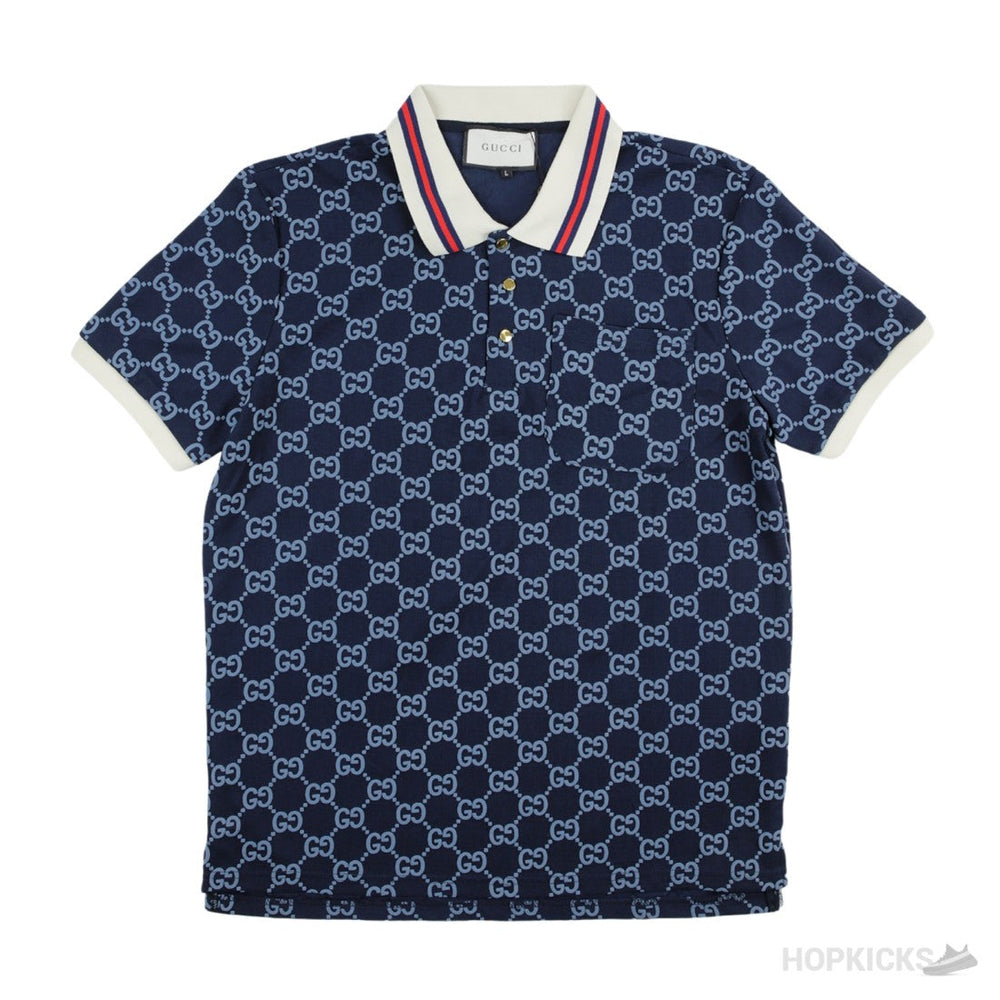 GG Stretch Blue Cotton Polo Shirt (Dot Perfect)