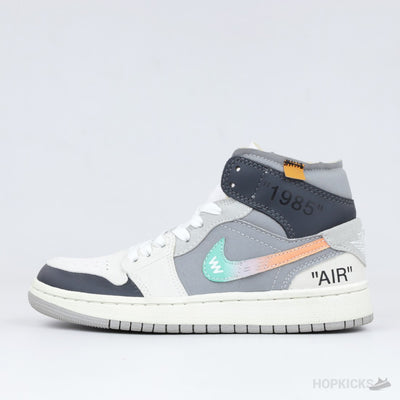 Air Jordan 1 Mid 'Grey Blue Graffiti Deconstructed'