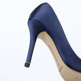 Manolo Blahnik Navy Blue Satin Hangisi Pumps (Dot Perfect) - Photo 12