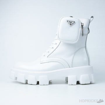 Prada Monolith Brushed Leather Nylon Boots (Dot Perfect)