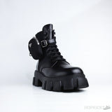 Prada Monolith Brushed Leather And Nylon Boots With Pouch (Dot Perfect) - Photo 2