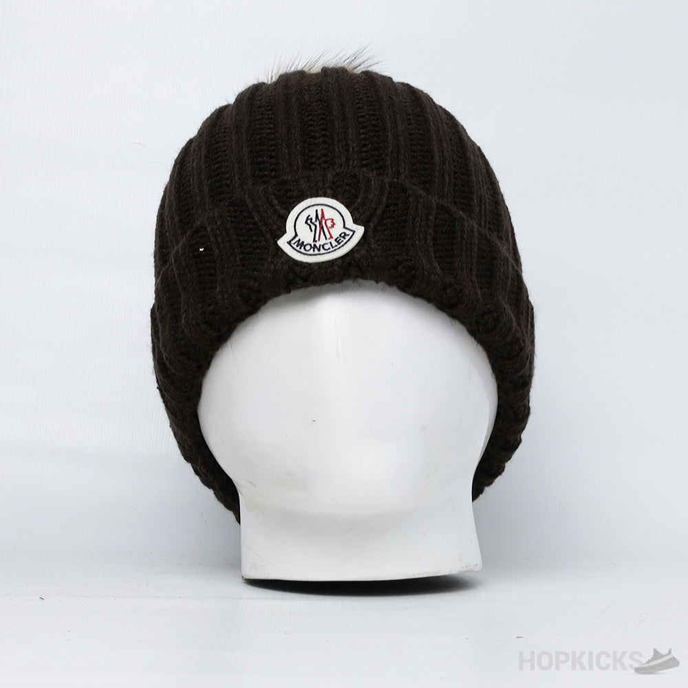 Moncler Brown Beanie With Pom Pom