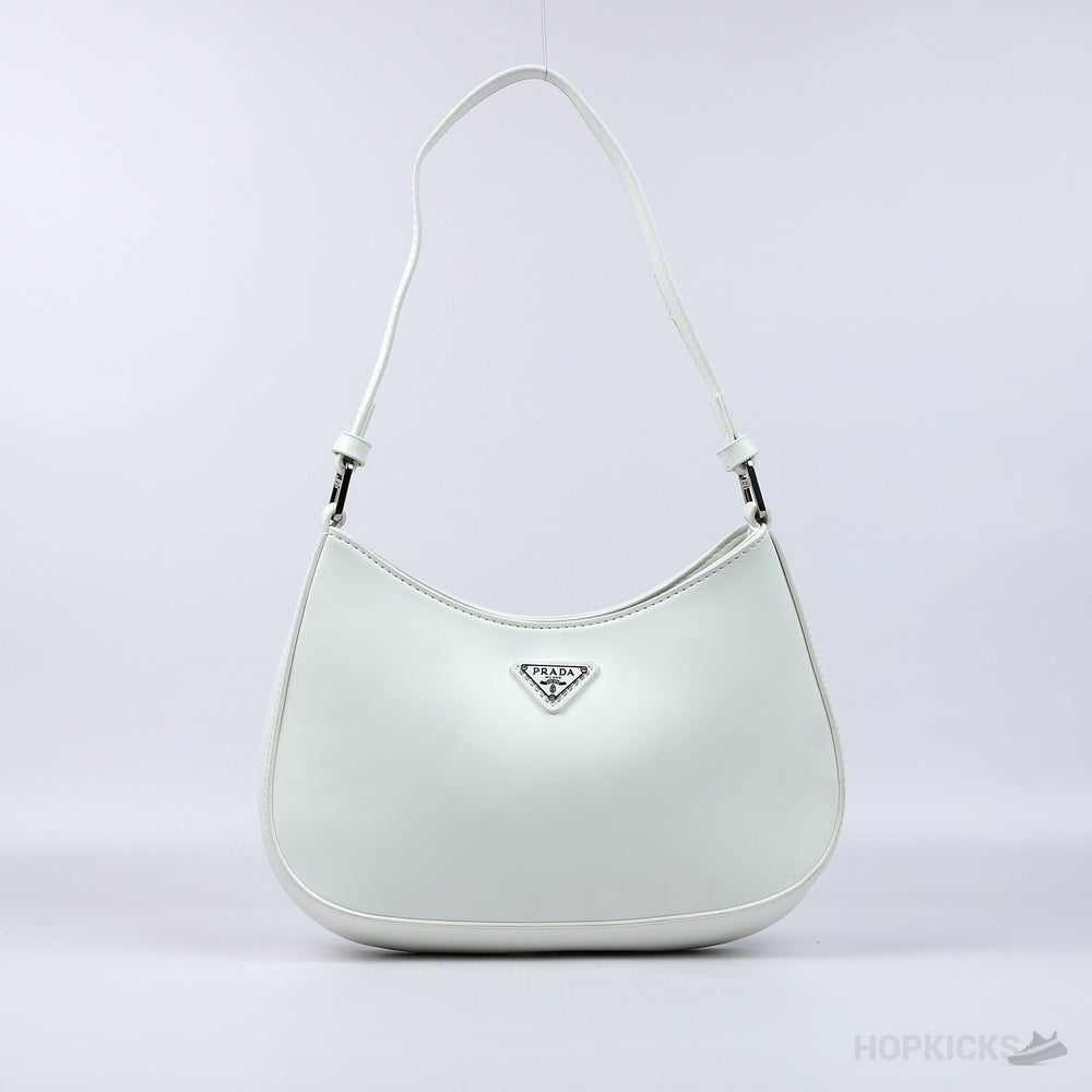 Prada Cleo Brushed Leather Shoulder Bag (White) (Premium Batch)