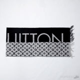 Louis Vuitton Black Grey Cashmere Silk Monogram Split Logo Scarf - Photo 1