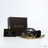 GG Signature Striped Black Gold Buckle Belt - Photo 6