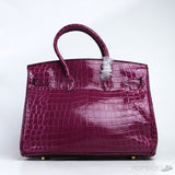 H*rmes Shiny Bordeaux Crocodile Birkin Bag Gold Hardware - Photo 2