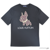 LV Cartoon Design Dog Printed Black T-Shirt (Imported Premium Finish) - Photo 1