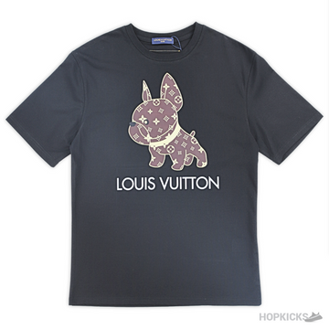 LV Cartoon Design Dog Printed Black T-Shirt (Imported Premium Finish)