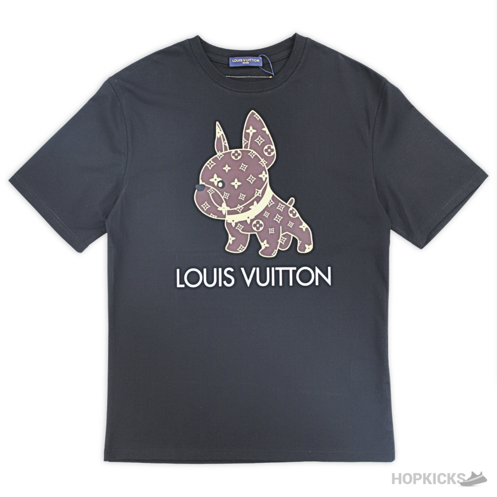 LV Cartoon Design Dog Printed Black T-Shirt (Imported Premium Finish)
