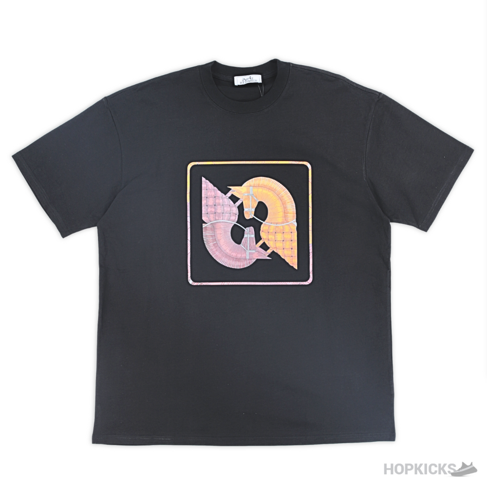 Hermes Horses Printed Black T-Shirt (Imported Premium Finish)