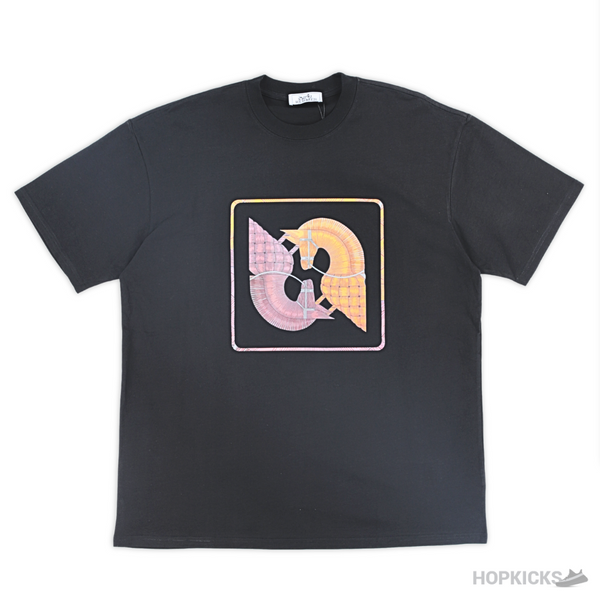 Hermes Horses Printed Black T-Shirt (Imported Premium Finish)