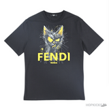 Fendi Angry Cat Printed Black T-Shirt (Imported Premium Finish) - Photo 1