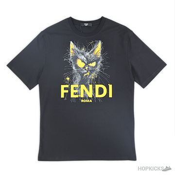 Fendi Angry Cat Printed Black T-Shirt (Imported Premium Finish)