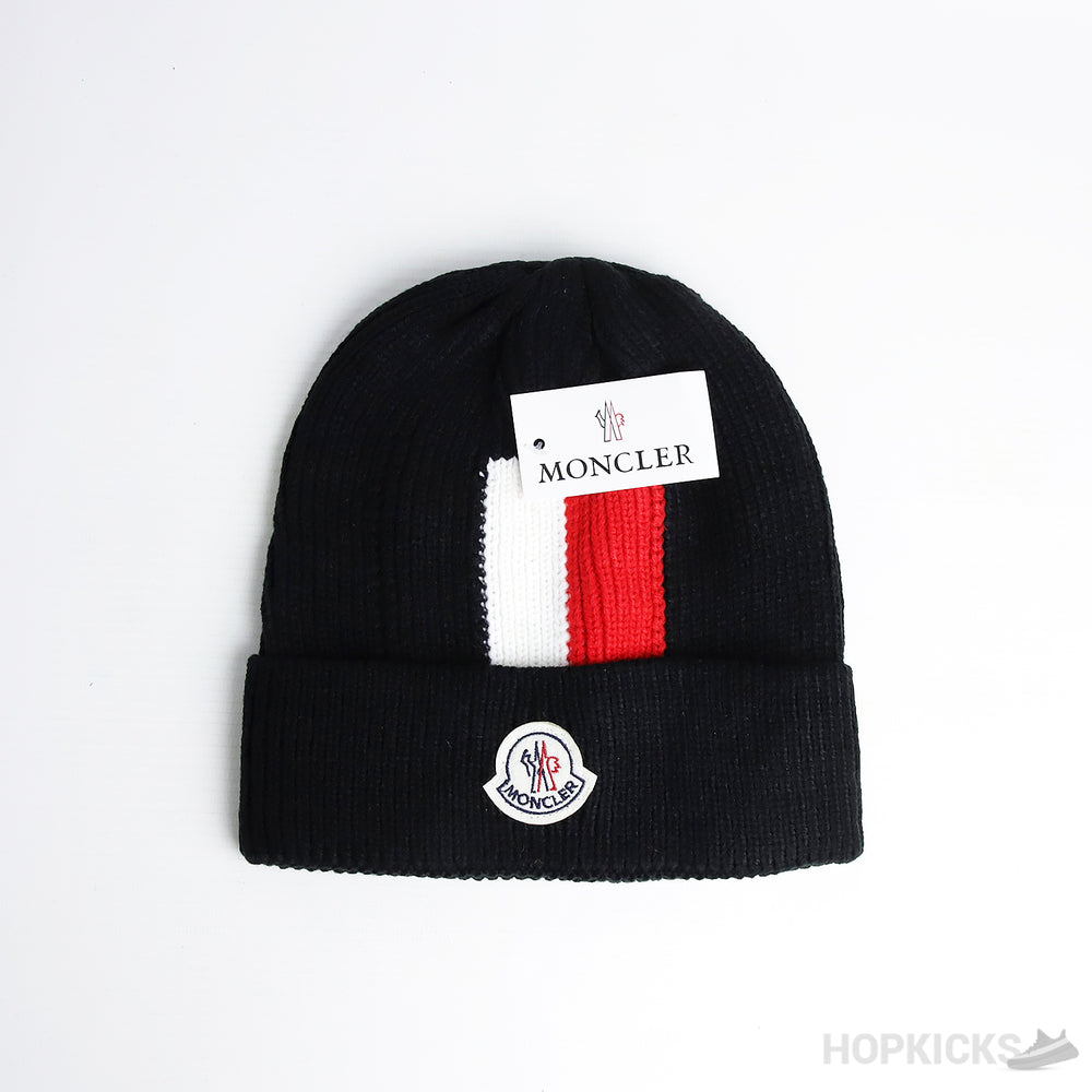 Moncler Rib Knit Logo Black Beanie