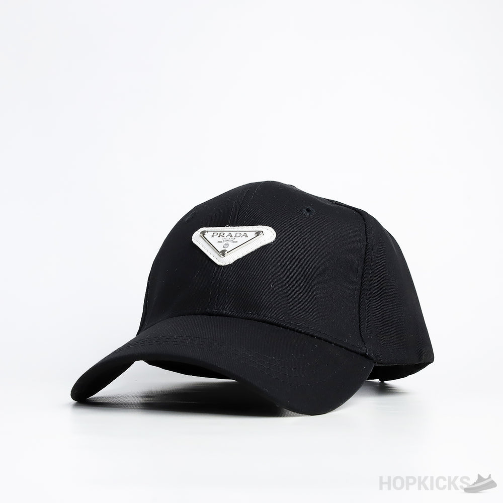 Prada Triangle White Logo Black Cap