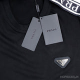 Prada Triangle Logo With Shoulder Stripes Black T-Shirt - Photo 3