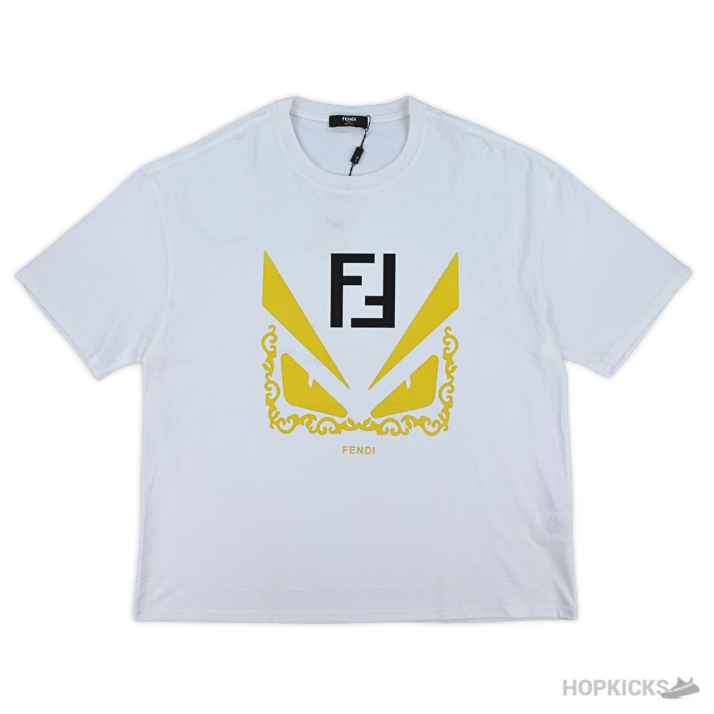 Fendi FF Yellow Eyes Printed White T-Shirt (Imported Premium Finish)