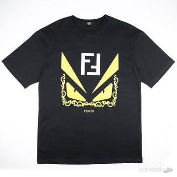 Fendi FF Yellow Eyes Printed Black T-Shirt