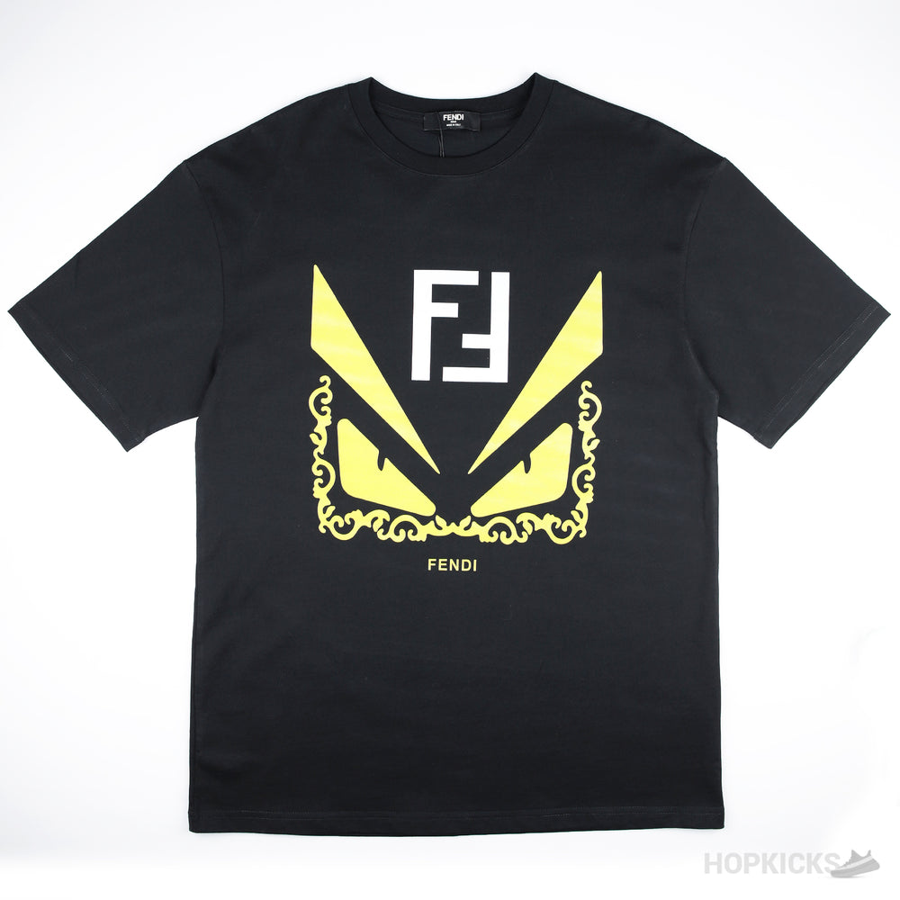 Fendi FF Yellow Eyes Printed Black T-Shirt