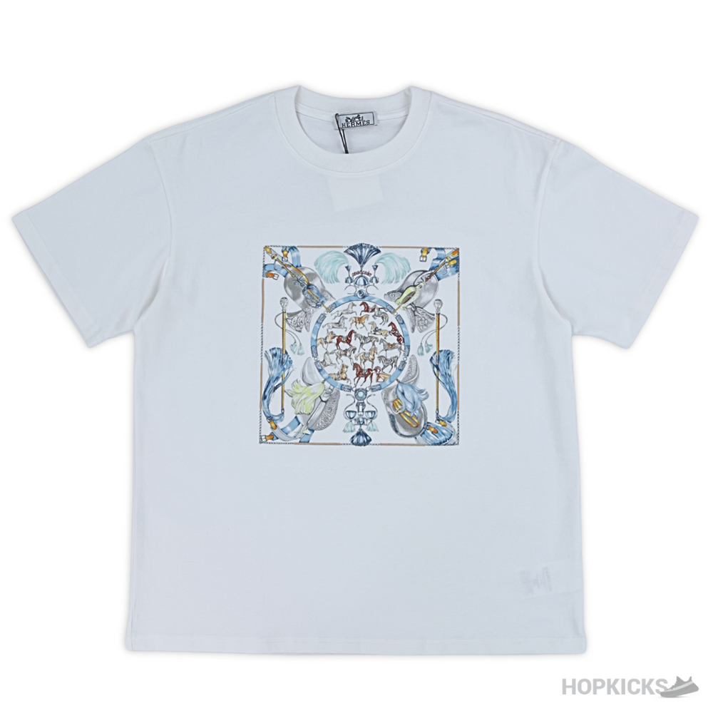 Hermes Multiple Horses Printed White T-Shirt (Imported Premium Finish)