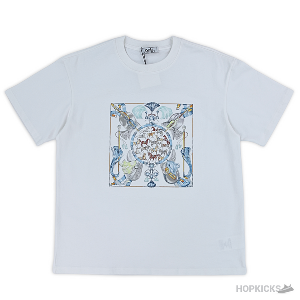 Hermes Multiple Horses Printed White T-Shirt (Imported Premium Finish)