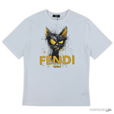 Fendi Angry Cat Printed White T-Shirt (Imported Premium Finish) - Photo 1