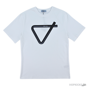 Prada Strip Triangle Printed White T-Shirts (Imported Premium Finish)