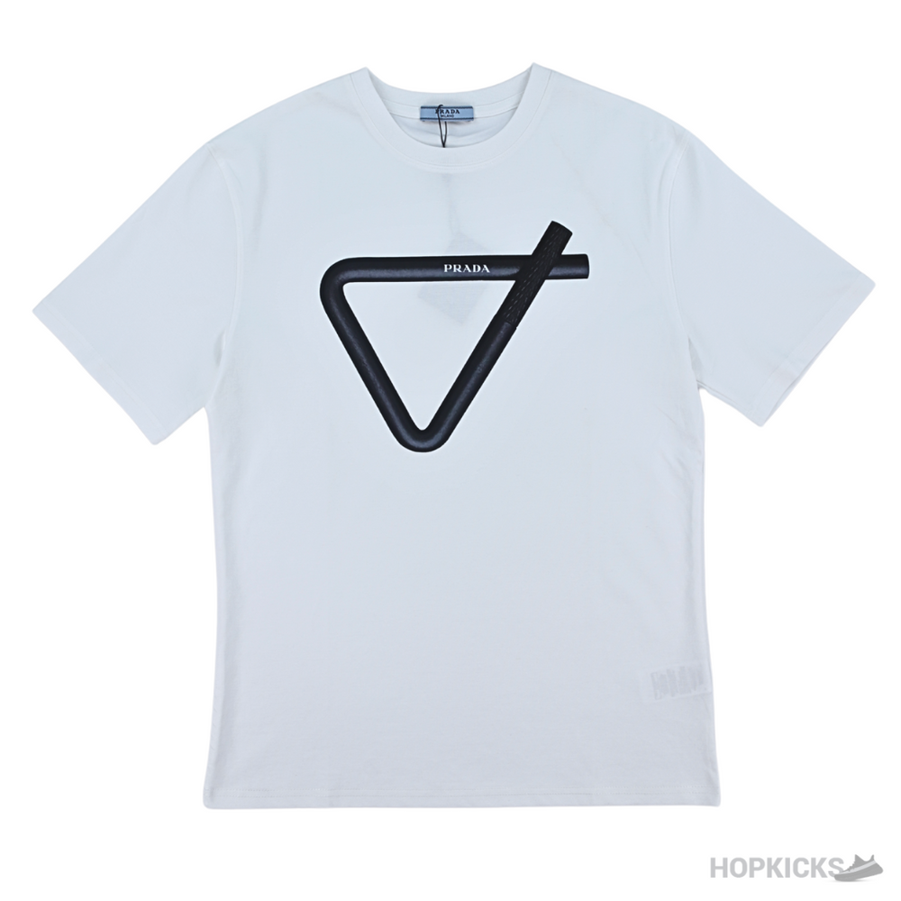 Prada Strip Triangle Printed White T-Shirts (Imported Premium Finish)