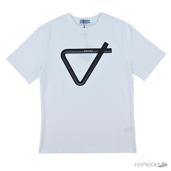 Prada Strip Triangle Printed White T-Shirts (Imported Premium Finish)