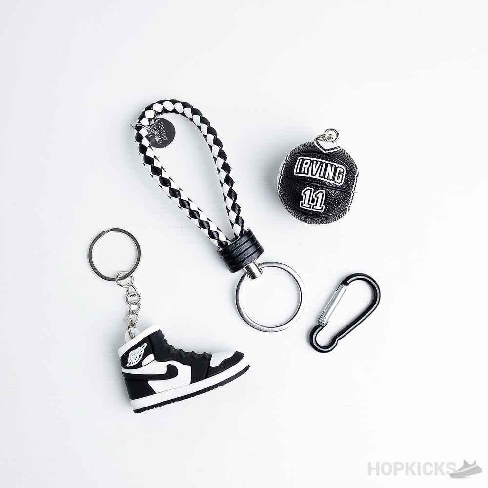 Air Jordan 1 Panda 3D Sneaker Keychain With Irving 11 Basketball And Hook