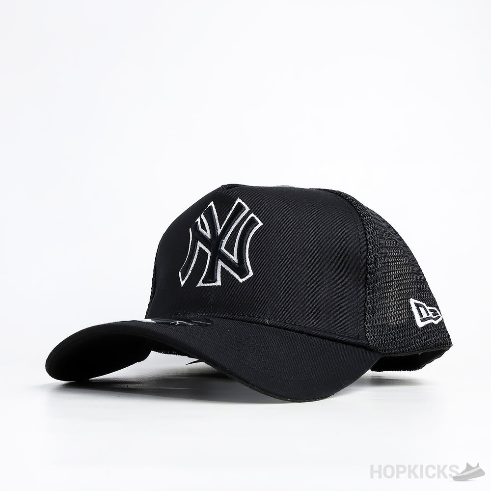 NY New Era Black White Logo Black Trucker Cap