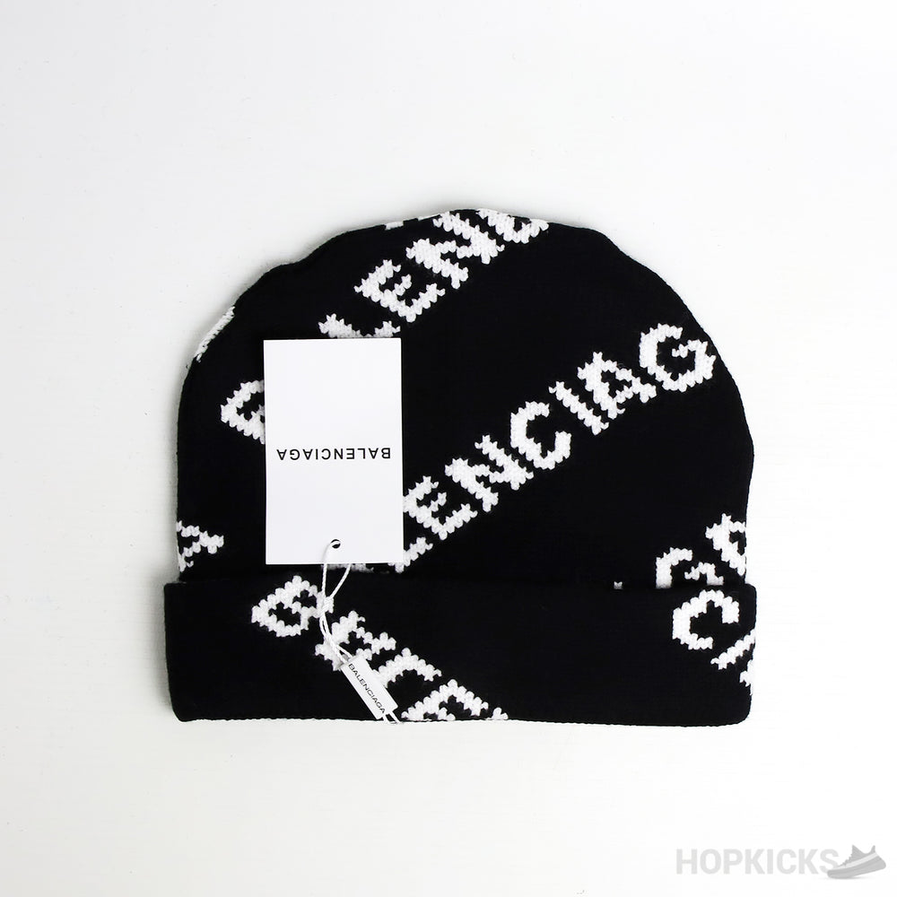 Balenciaga All Over Logo Black Beanie