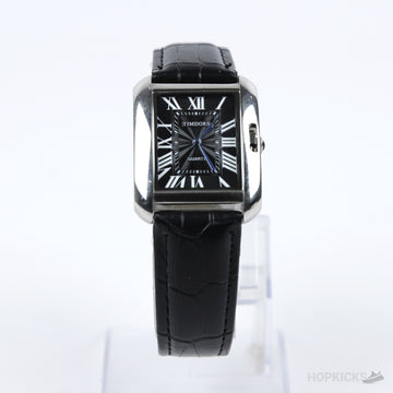 Timdors Classic Silver Rectangular Black Dial Dress Watch