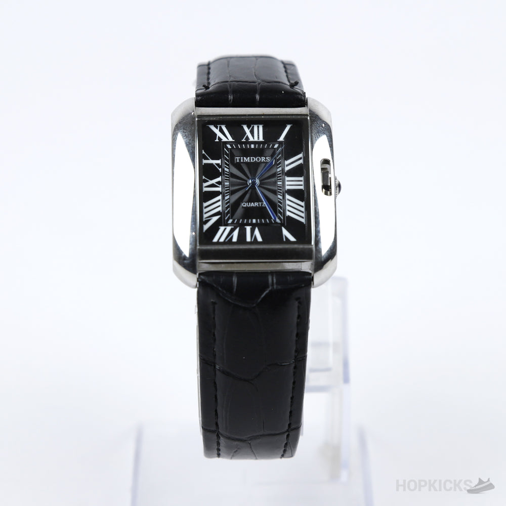Timdors Classic Silver Rectangular Black Dial Dress Watch