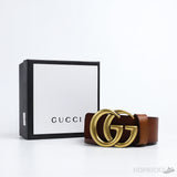 GG Gold Logo Buckle Leather Brown Belt - Photo 4