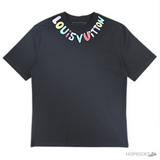 LV Curved Colored Logo Black T-Shirt (Imported Premium Finish) - Photo 1