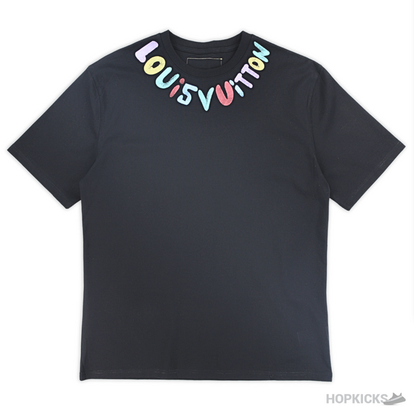 LV Curved Colored Logo Black T-Shirt (Imported Premium Finish)