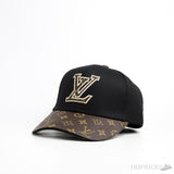 LV Logo Brown Monogram Black Cap - Photo 1