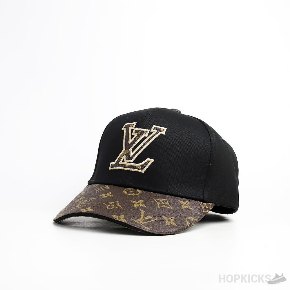 LV Logo Brown Monogram Black Cap